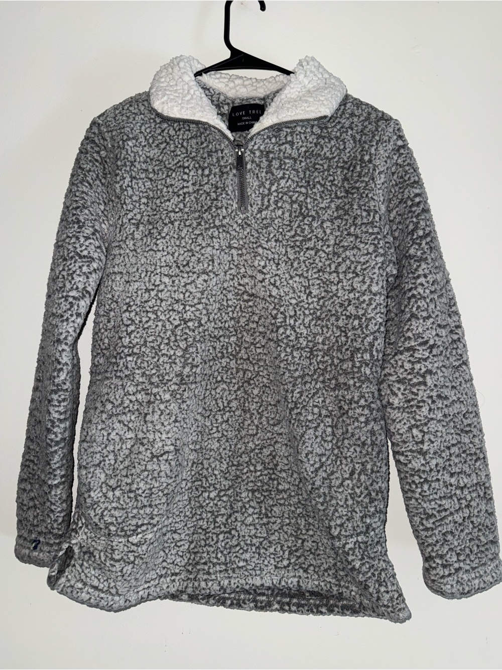 Love Tree Gray and White Sherpa Half-Zip Pullover